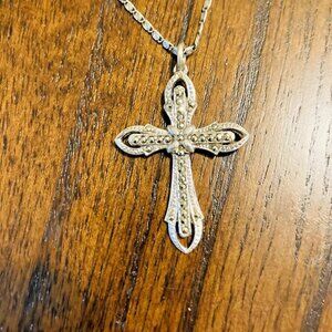✨ Vintage Sterling Silver Marcasite Cross Necklace – Estate Piece🙏